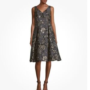 Adrianna Papell Metallic Floral Midi Dress